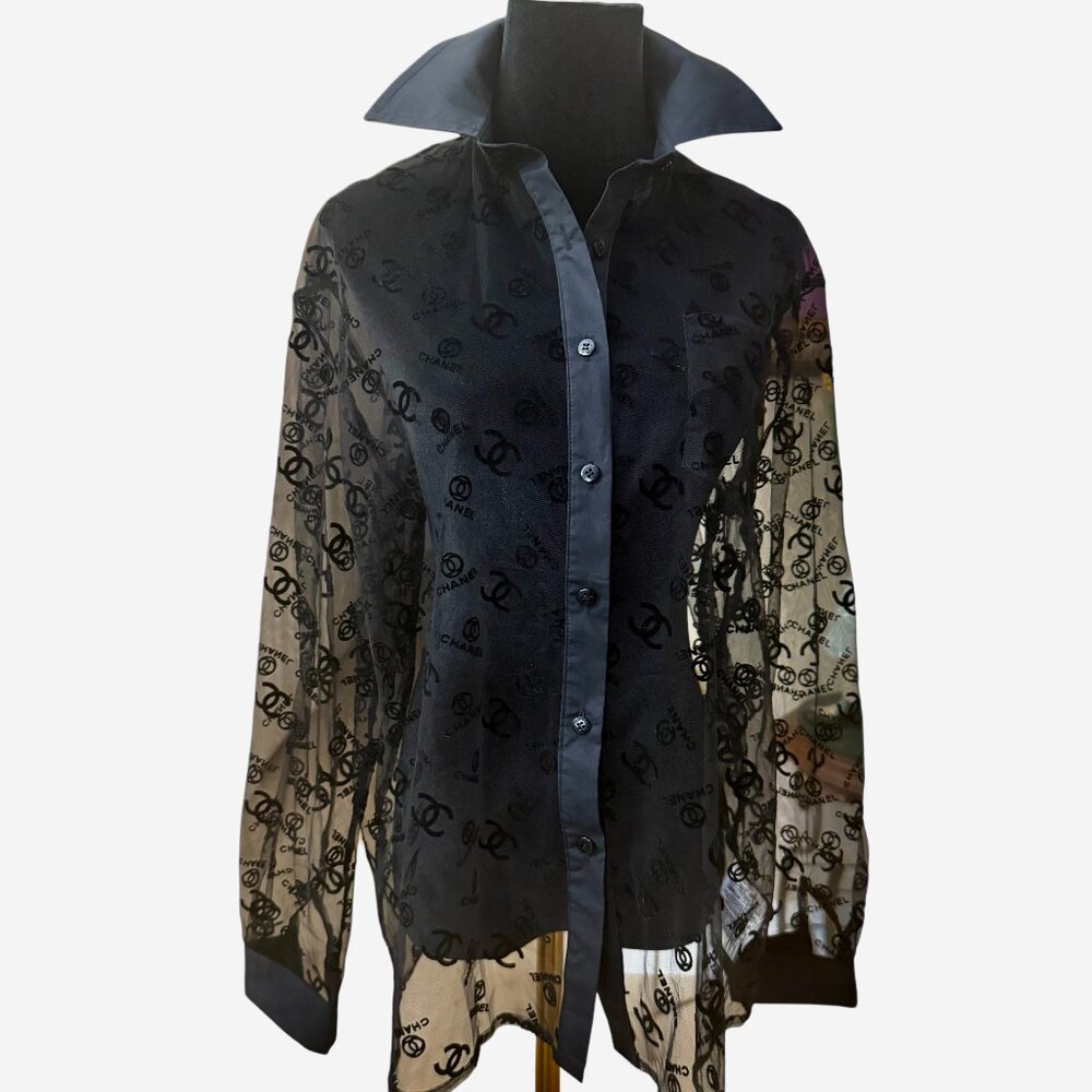 AUTHENTIC CHANEL LOGO BLOUSE SIZE M